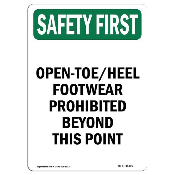 OSHA Sign, Open-Toe Heel Footwear Prohibited, 14in X 10in Aluminum, 10" W, 14" L, Portrait